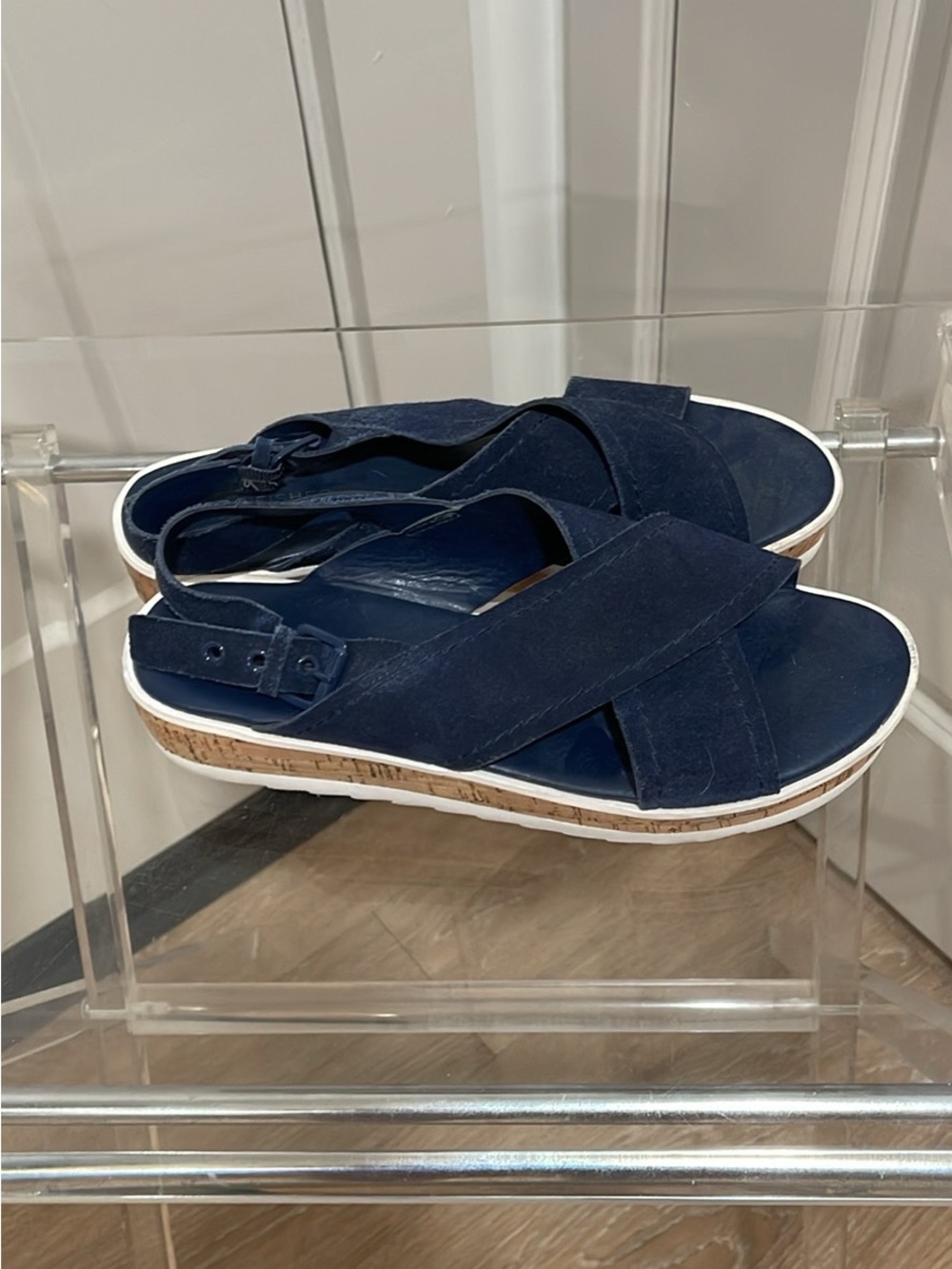 Marc Fisher Navy Crisscross Slingback Platform Sandals - Picture 4 of 5